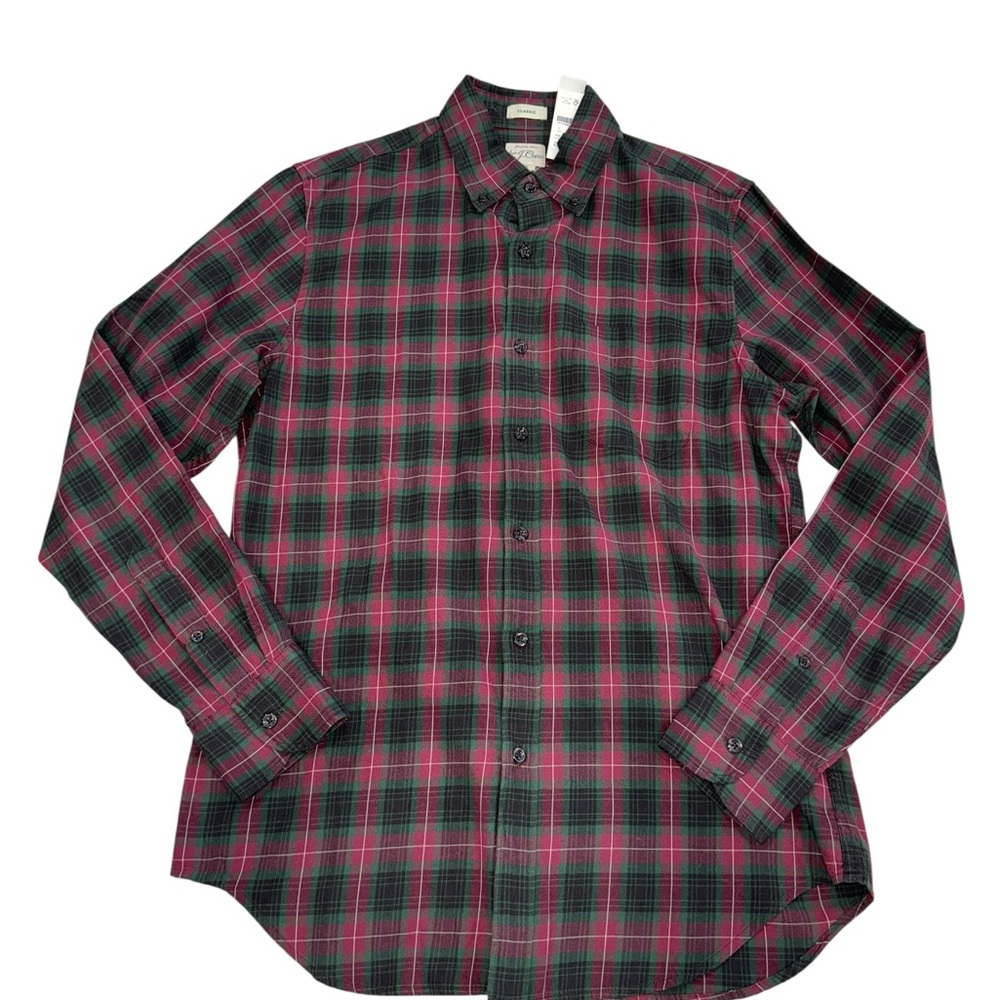 J. Crew Cotton Brushed Twill Plaid red green white Shirt Classic Fit Size S nwt